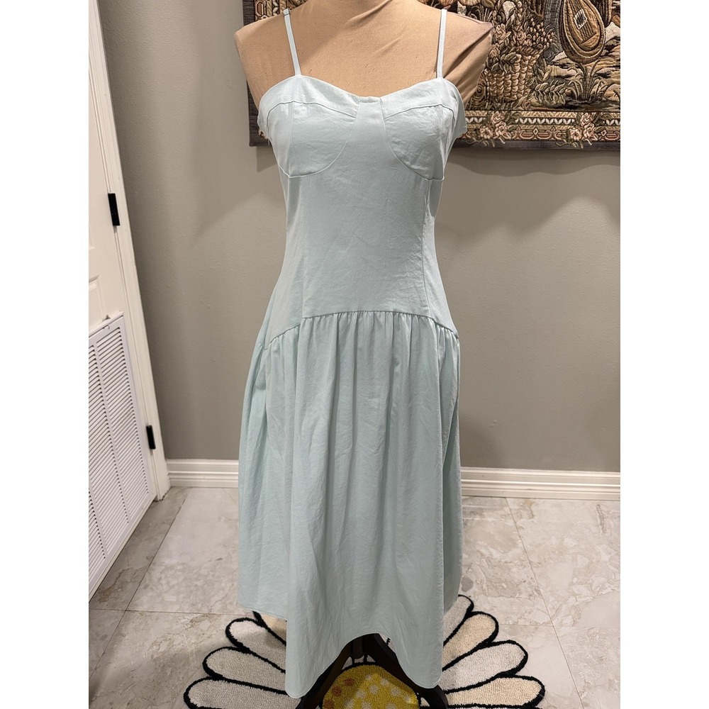 Dress Womens Small Blue Sweetheart Strappy Fit Flare Midi Sundress Boho